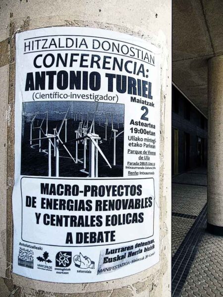 Antonio Turielek hitzaldia emango du datorren maiatzak 2 asteartean Donostian "Energia berriztagarrien eta zentral eolikoen makro-proiektuak" eztabaidagaiaren inguruan: